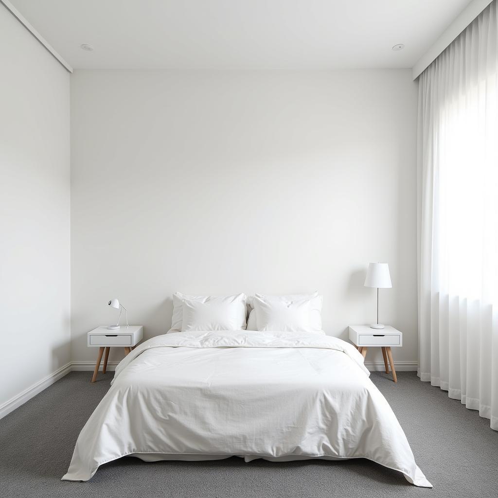 Gray Carpet with White Walls Bedroom