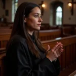 A woman praying in church on Good Friday.