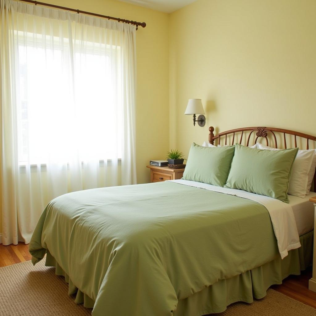 Yellow and Green Bedroom with Tranquil Design