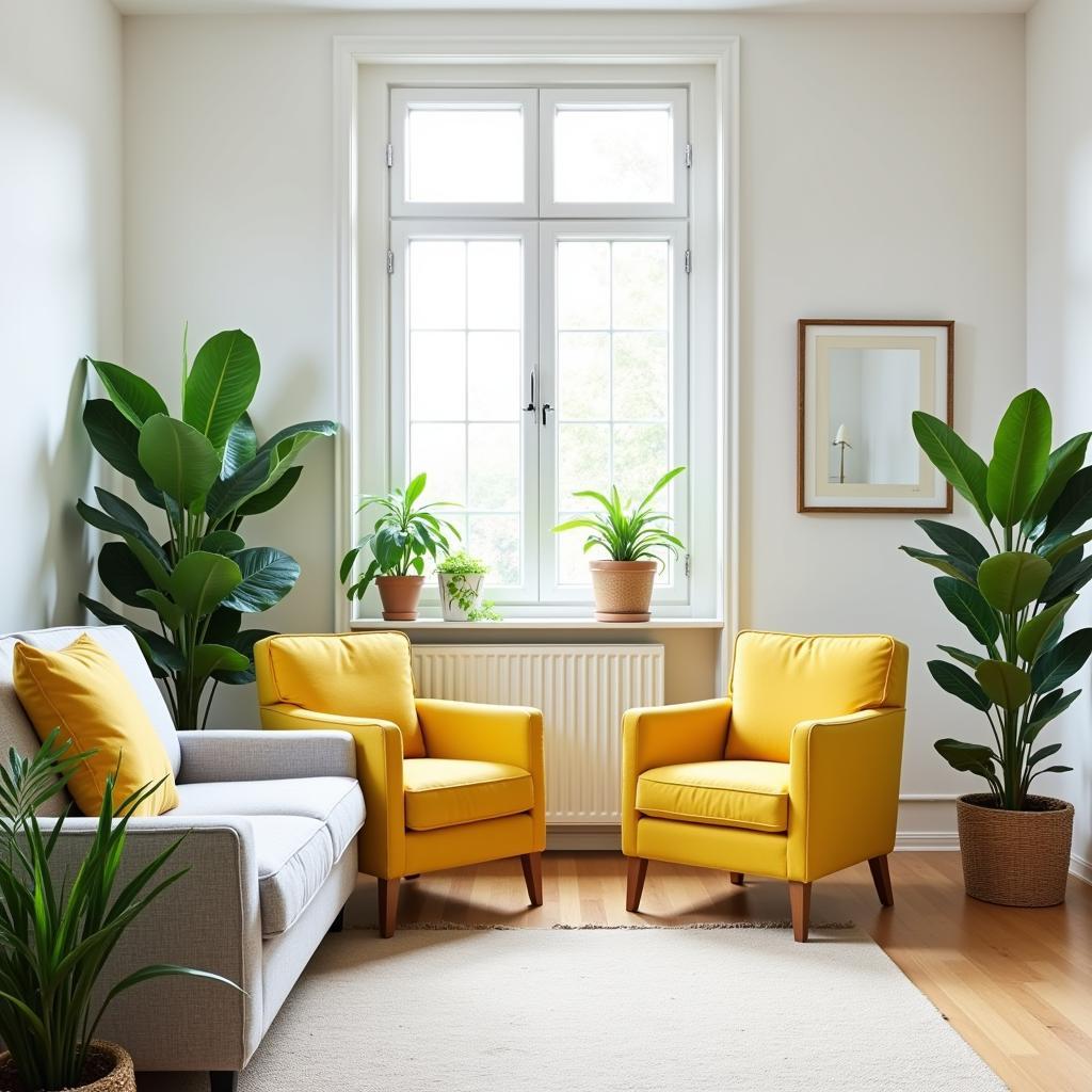 Yellow and Green Living Room with Neutral Palette