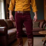 Stylish Yellow Shirt with Burgundy Pants Outfit