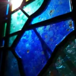 Zaffre Blue Stained Glass Window: A vibrant blue stained-glass window, depicting intricate details and showcasing the rich hue of zaffre.