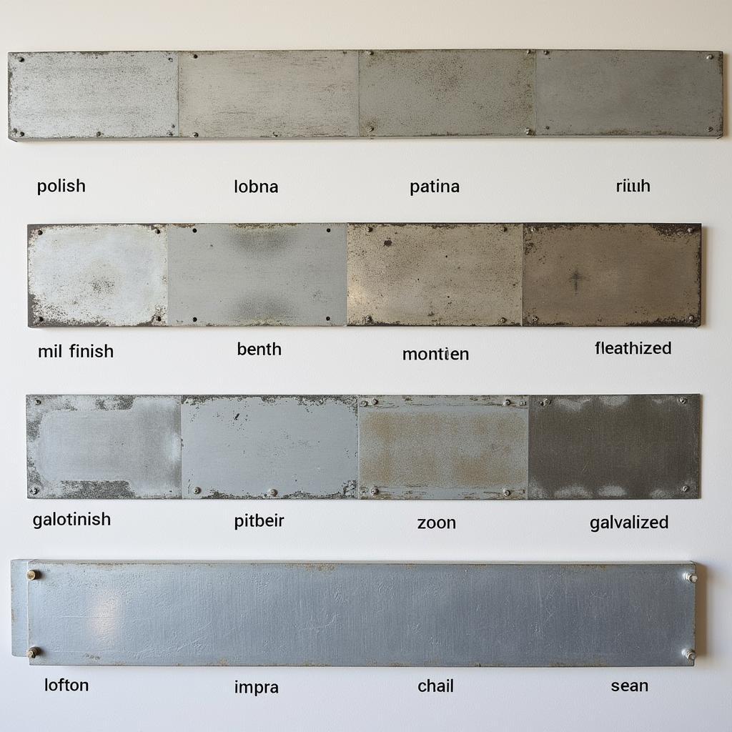 Zinc Metal Sheet Showing Variety of Finishes