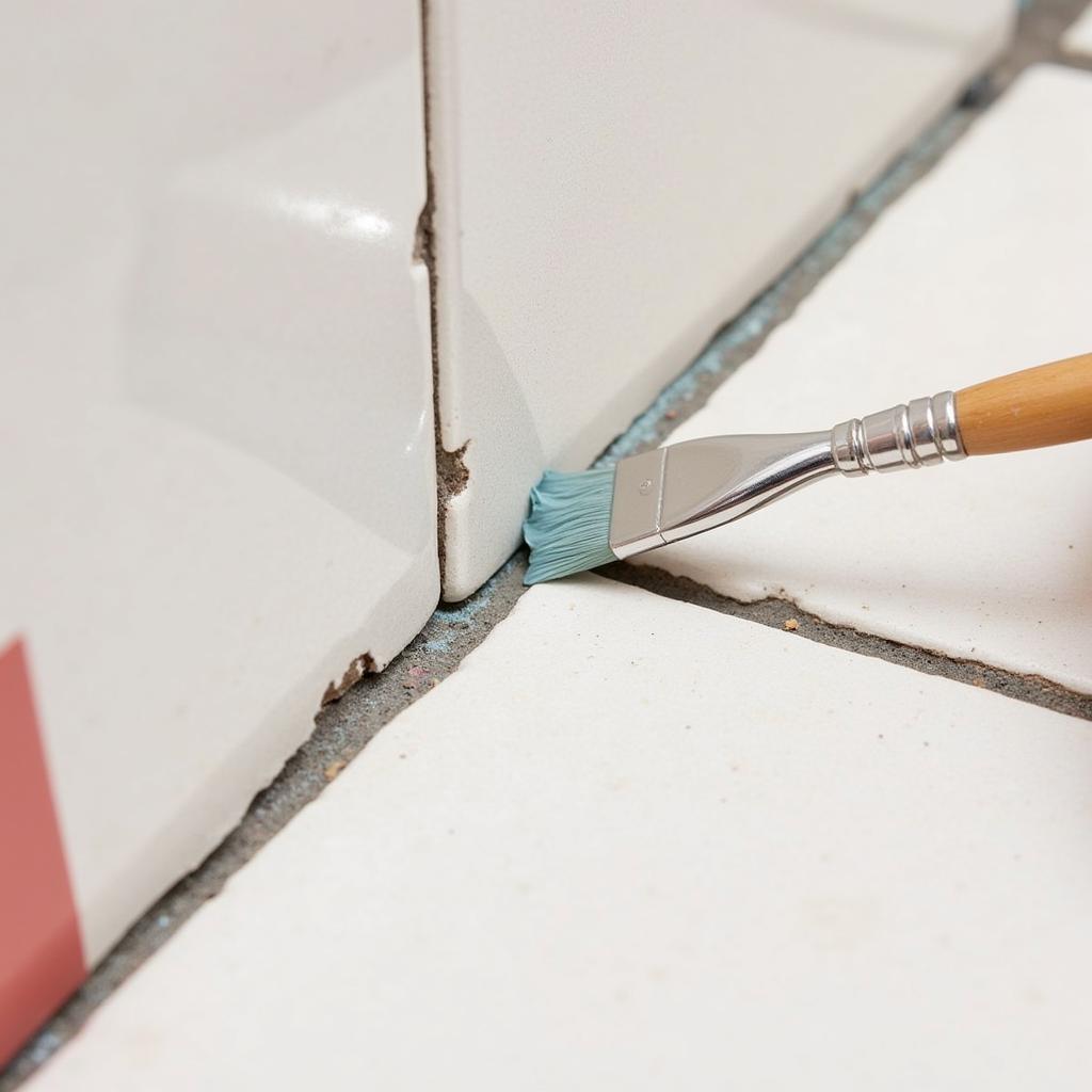 Applying grout colorant with a brush