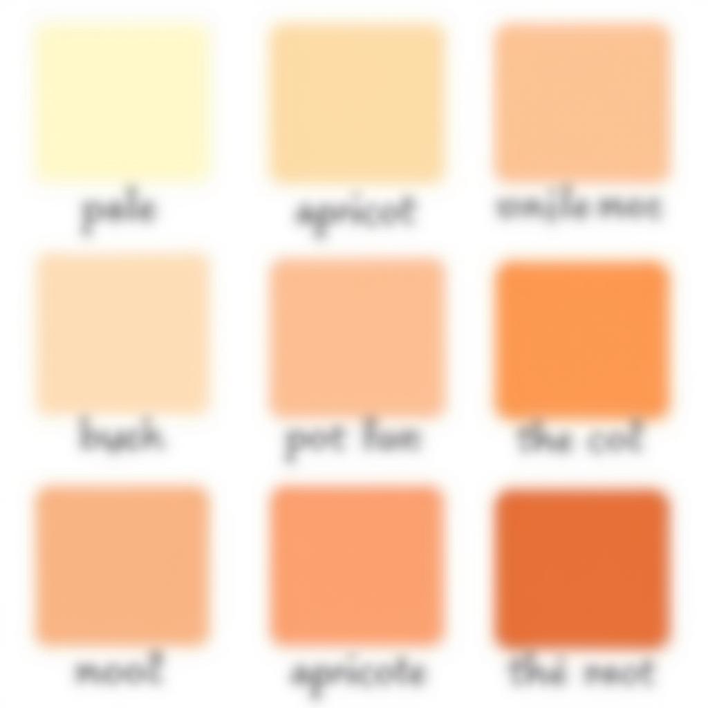 Color palette showing different shades of apricot, labeled with names like pale apricot, apricot blush, and deep apricot.