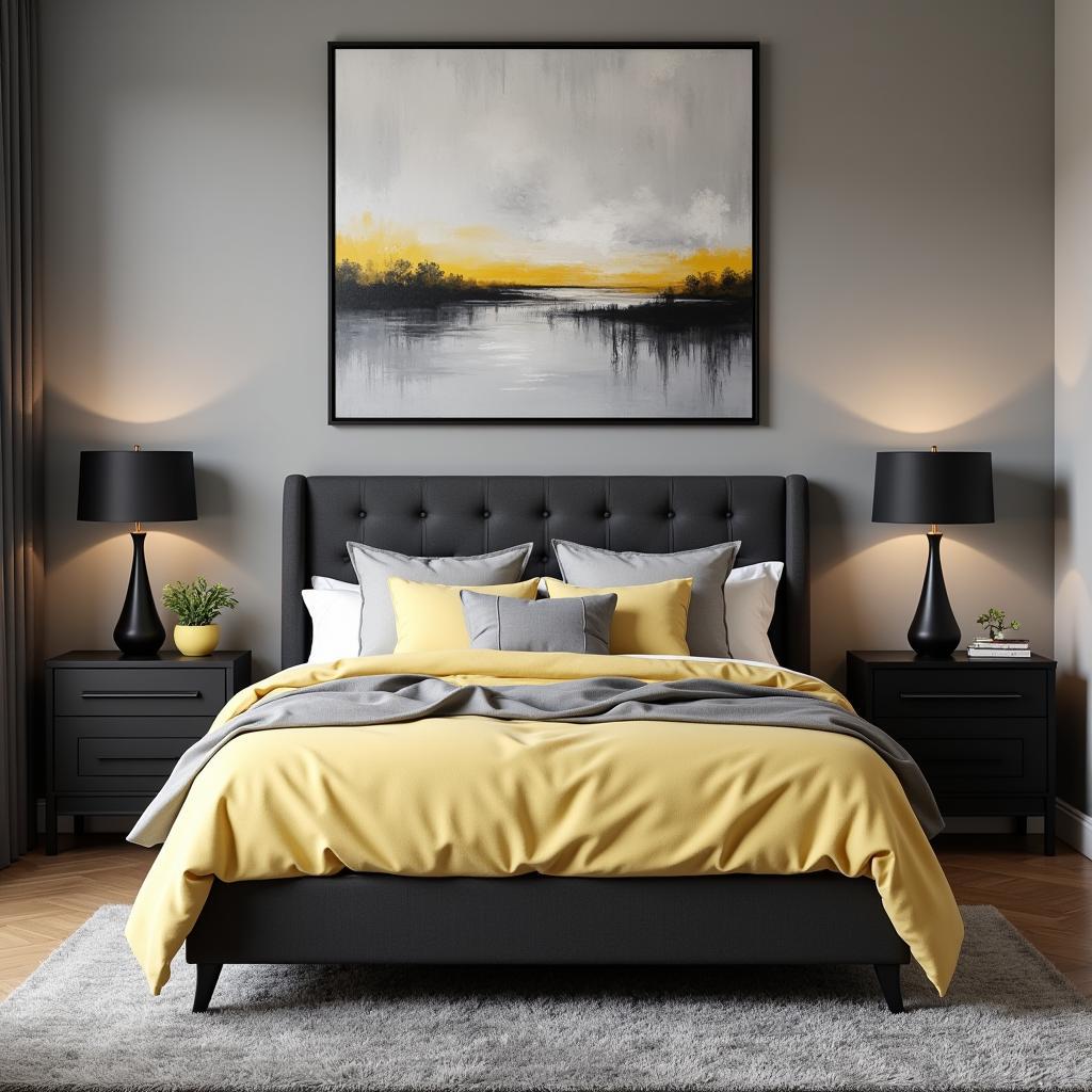 Sophisticated Bedroom with Black, Yellow, and Gray Accents