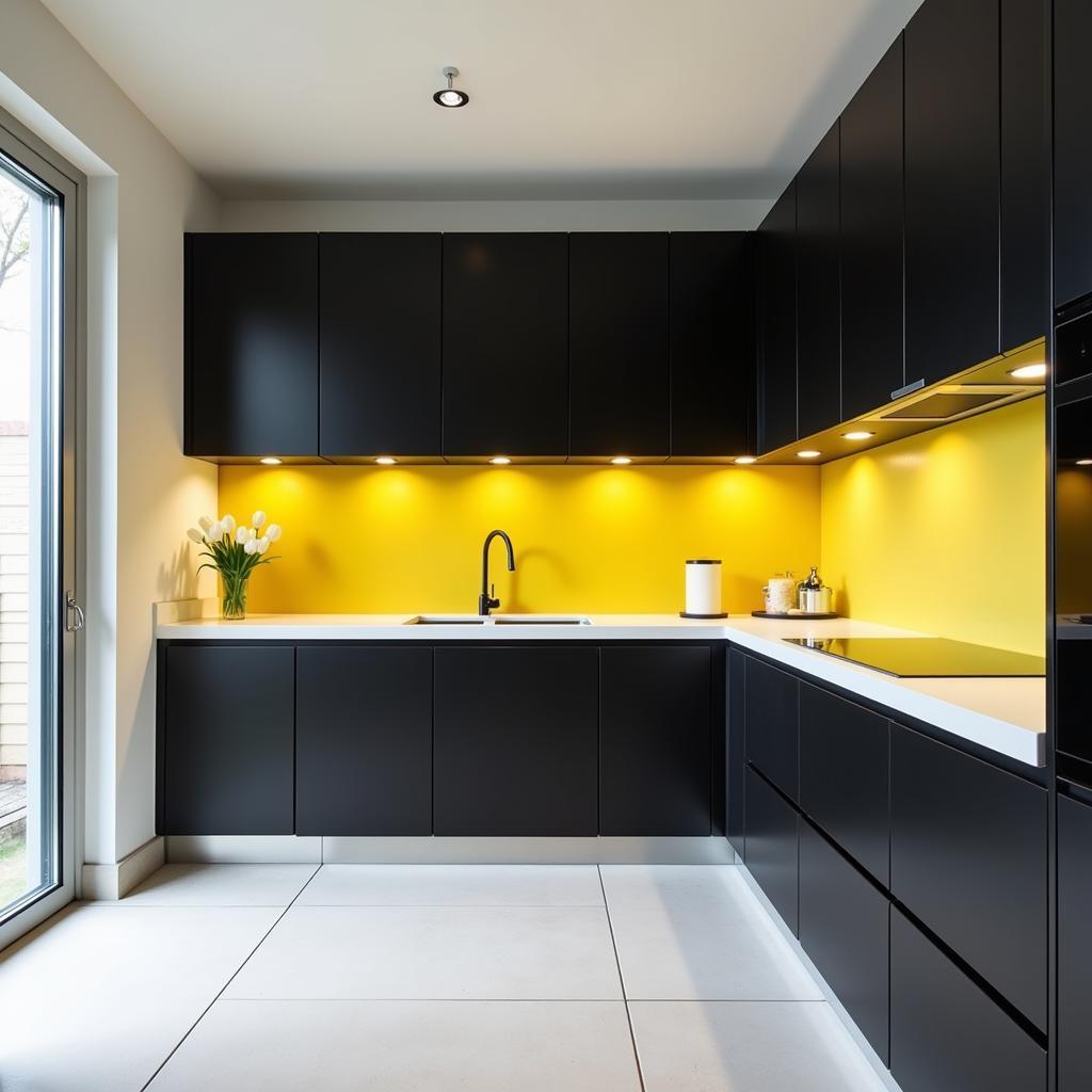 Modern Kitchen Design with Black, Yellow, and White