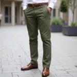 Brown Leather Loafers with Olive Green Pants