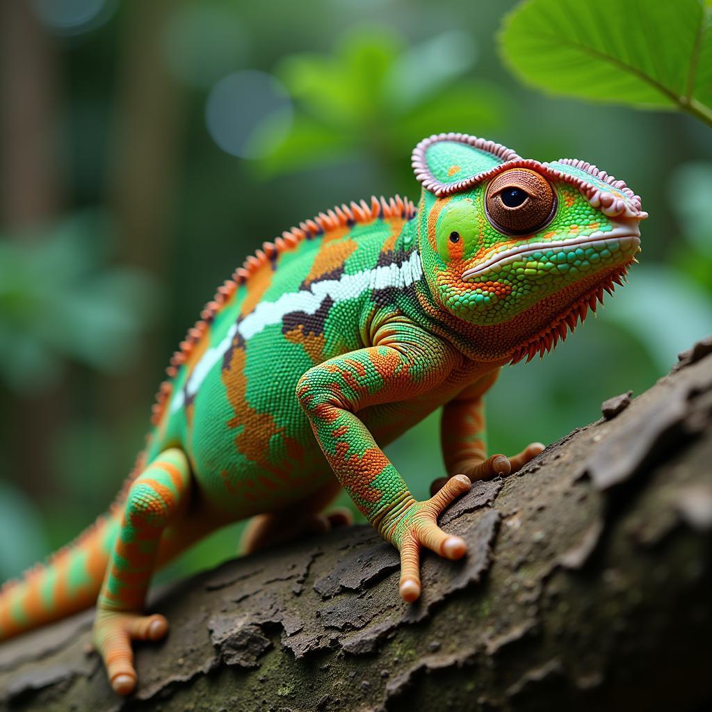 Chameleon Camouflaging on a Branch