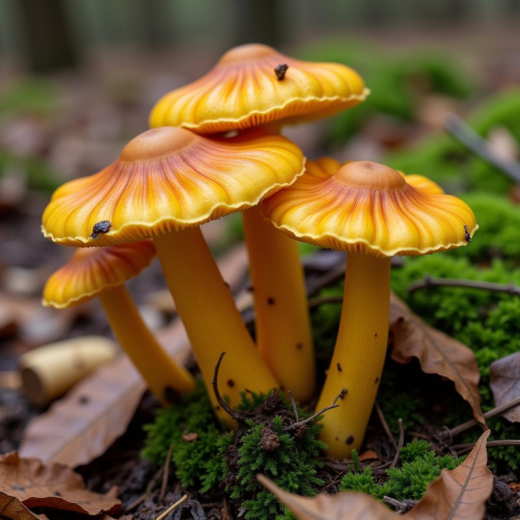 Golden Chanterelle Mushrooms in Forest