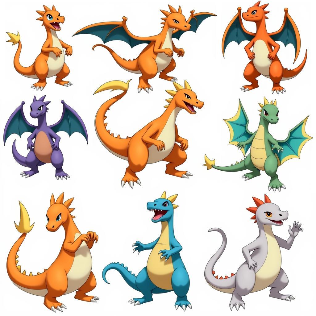 Charizard Fan Art in Different Color Interpretations