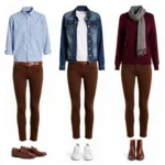 Dark Brown Pants Outfit Ideas: Various color combinations for shirts and accessories with dark brown pants.