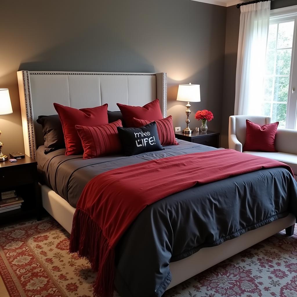 Romantic Bedroom with Grey and Red Accents