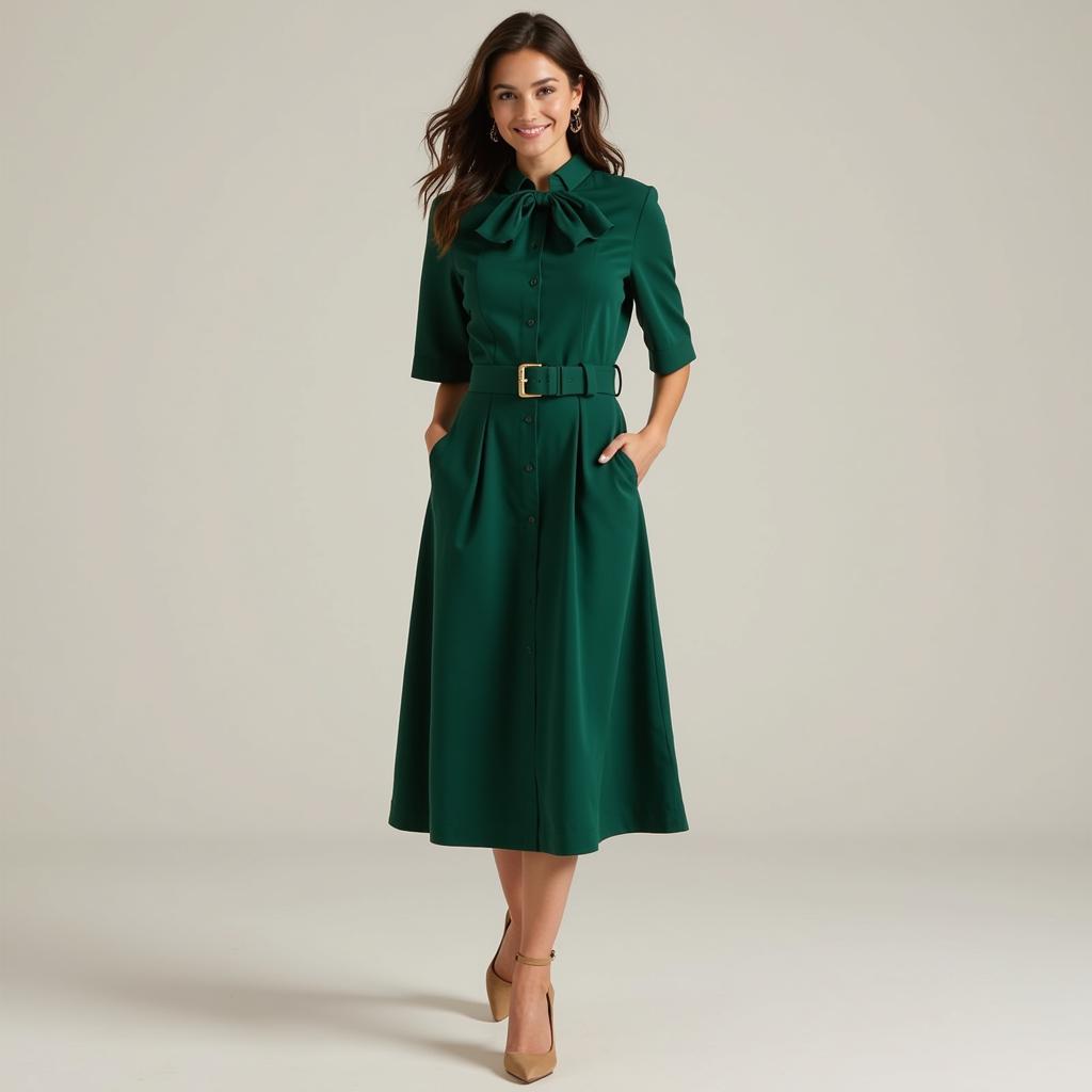 Hunter green dress with nude heels