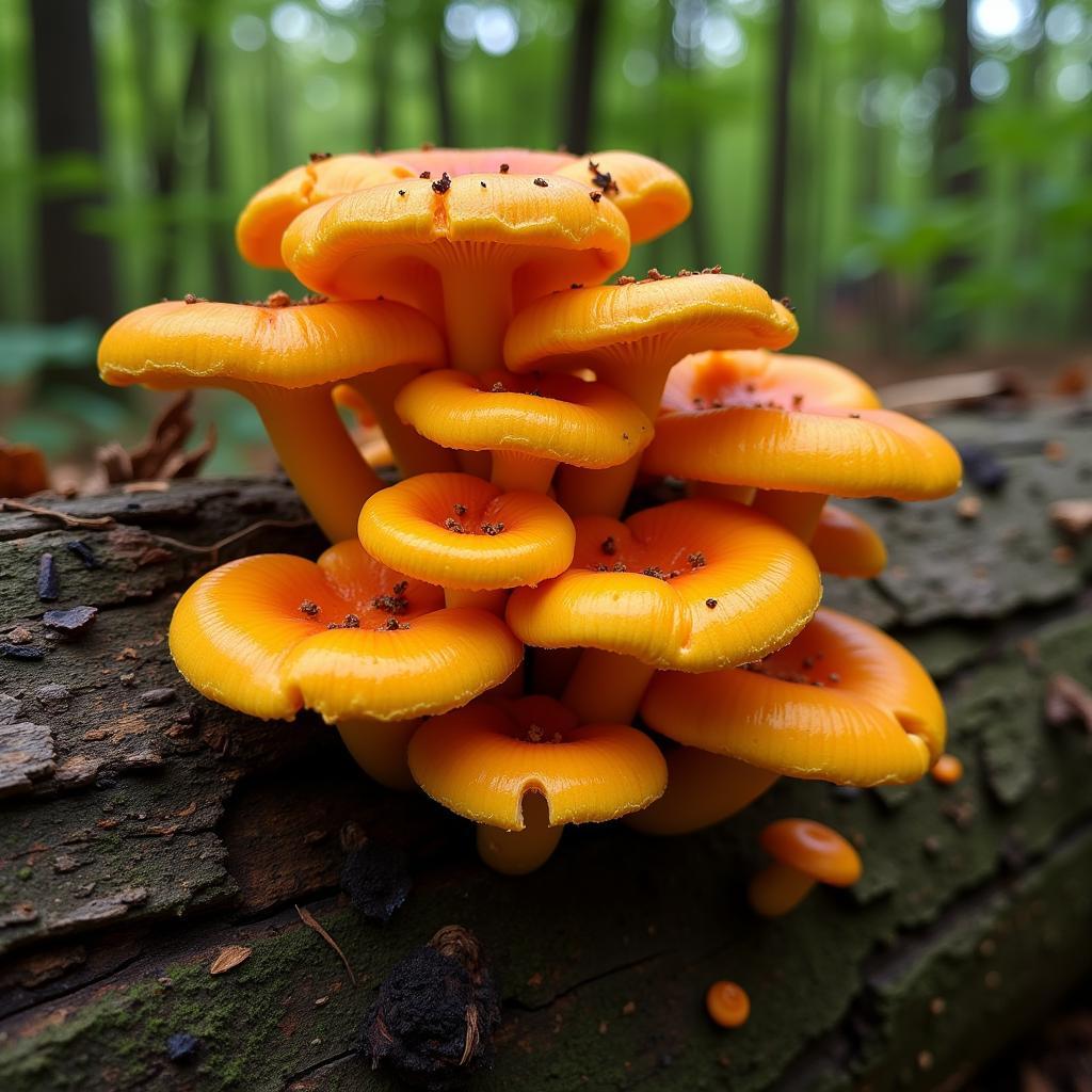 Jack-o'-Lantern Mushrooms Growing on Wood