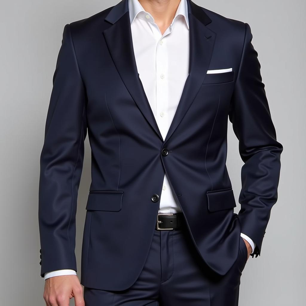 Man in Navy Suit with Black Leather Belt