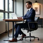 Brown Shoes with Navy Suit in Office Setting