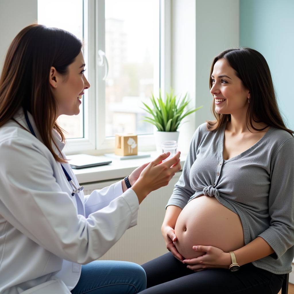 Pregnant Woman Consulting Doctor about Urine Color