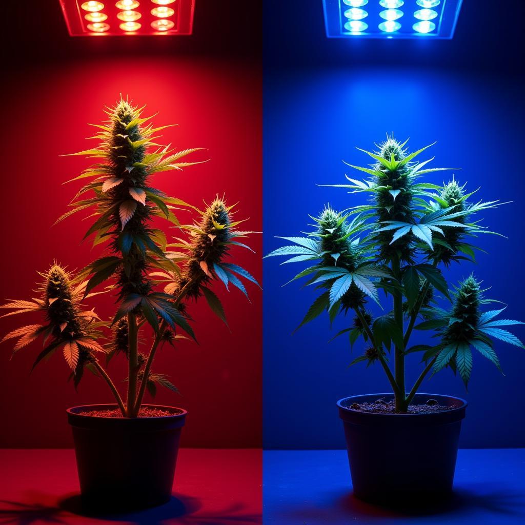 Red and blue light spectrum influencing plant growth