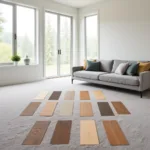 Choosing the perfect hardwood floor color for a living room with natural light and existing furniture.