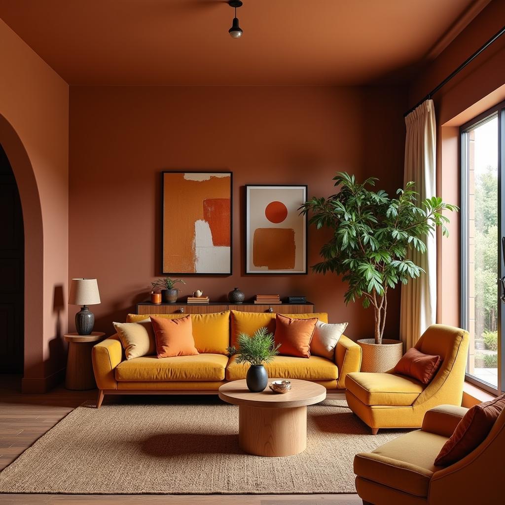 Spice-Toned Living Room: A cozy and inviting living room decorated with warm spice tones.