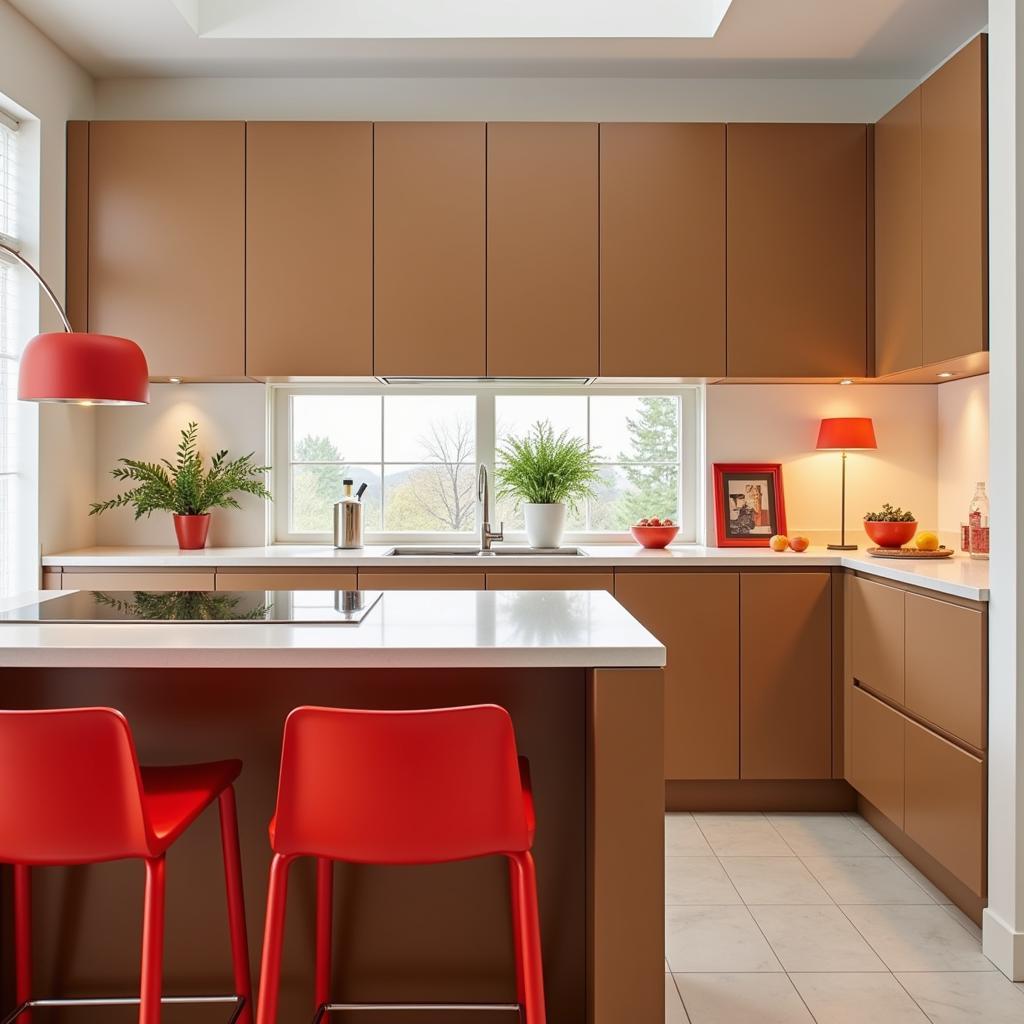 Tan Kitchen with Red Accents