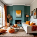 Teal Accent Wall in a Fall-Themed Room