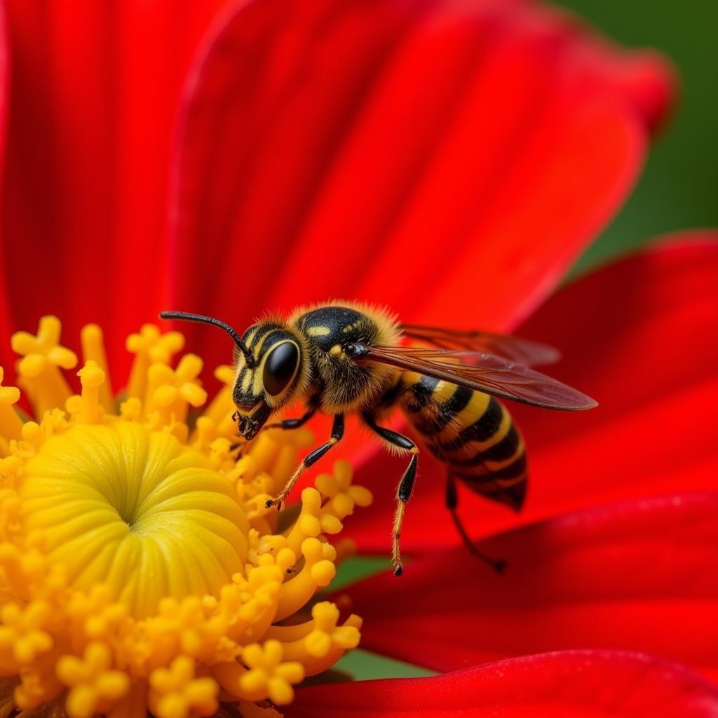 A wasp approaching a brightly colored flower