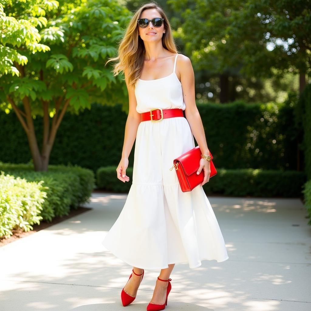 White dress with red accessories